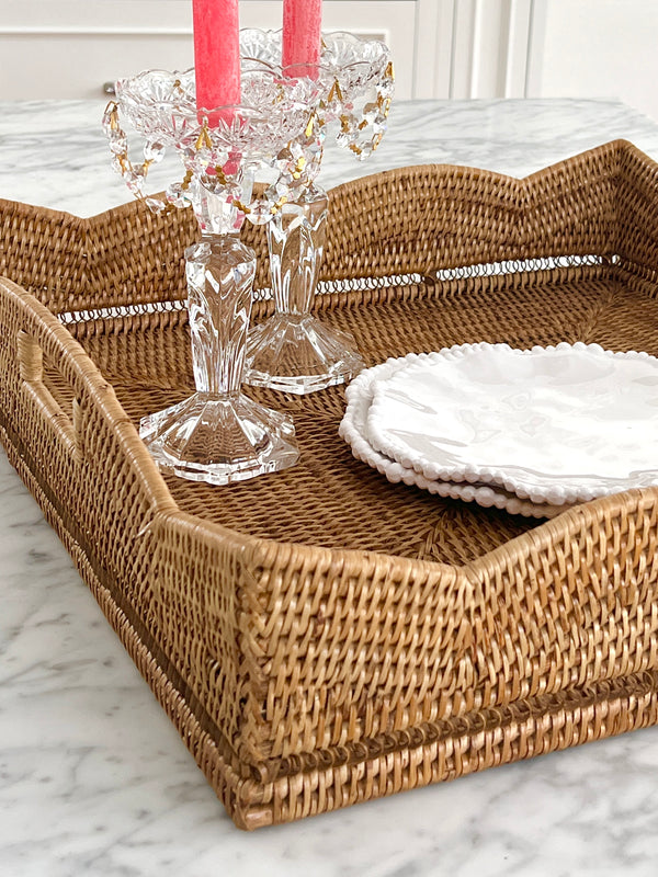 rattan square tray with handles 