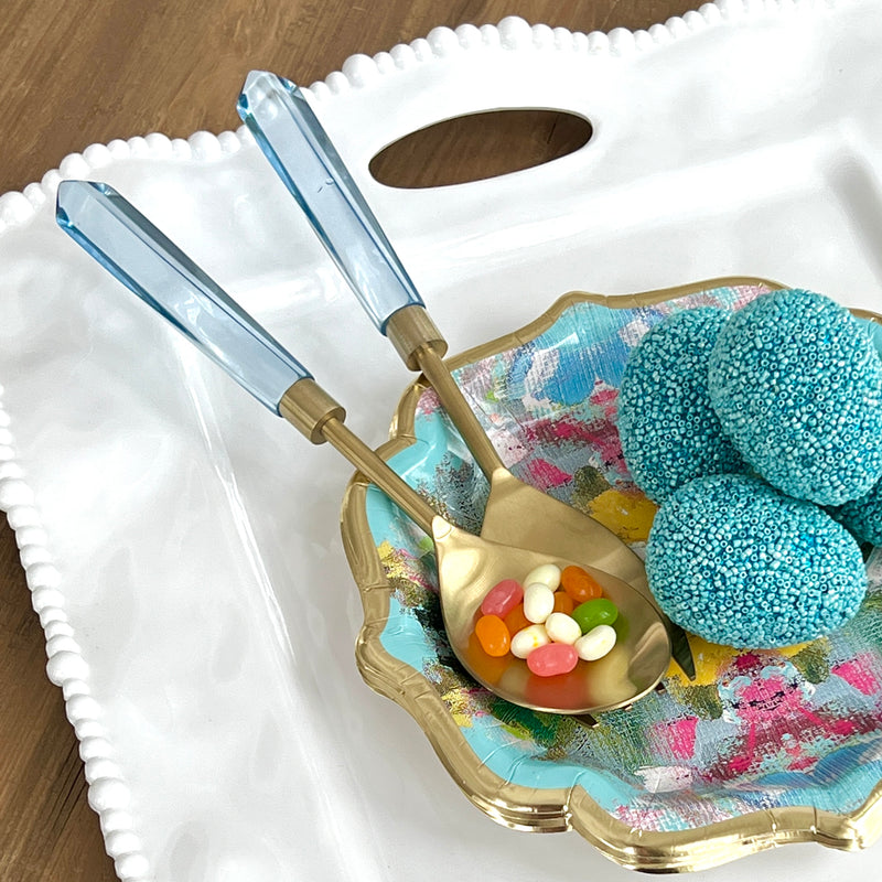 Acrylic Serving Set in Brushed Gold and Light Blue by Laura Park