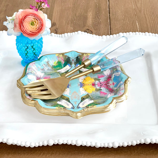 Acrylic Serving Set in Brushed Gold and Light Blue by Laura Park