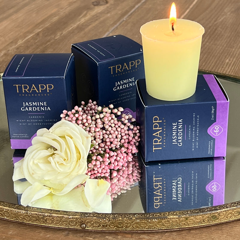 Jasmine Gardenia floral scented votive candle by Trapp Private Gardens, Jasmine Gardenia boxed candle by Trapp 