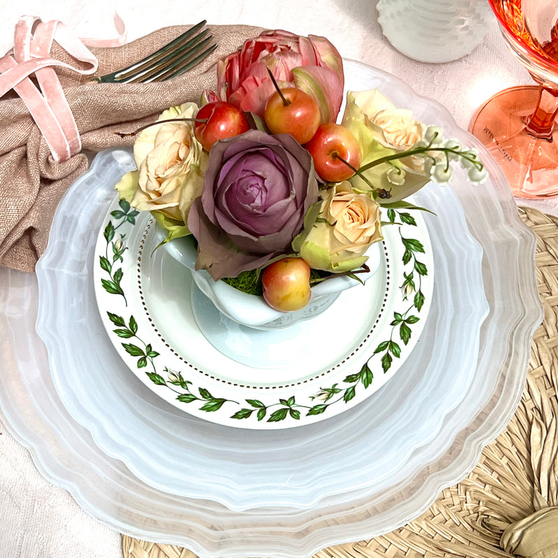 Vintage Cameo Rose Green Gardens Floral Superior Hall Dessert Plates — set of 4