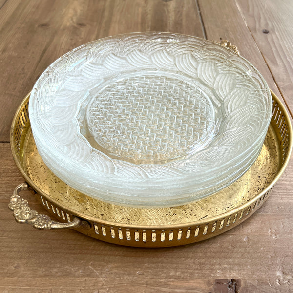 Vintage Pressed Clear Glass Herringbone and Braid Luncheon Plates — set of 4