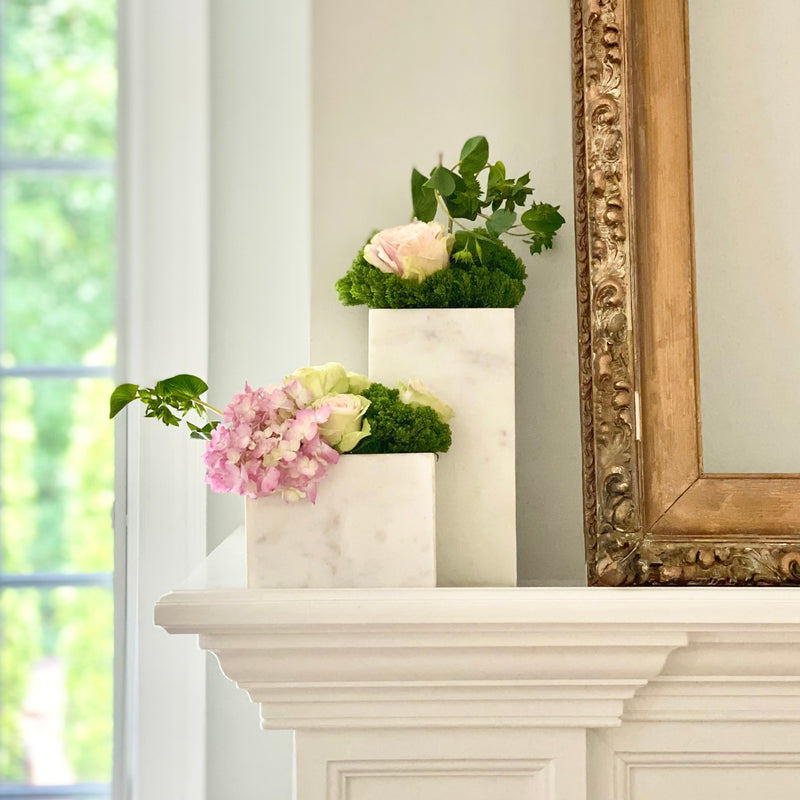 Snowfall White Modern Medium Rectangular Marble Vase