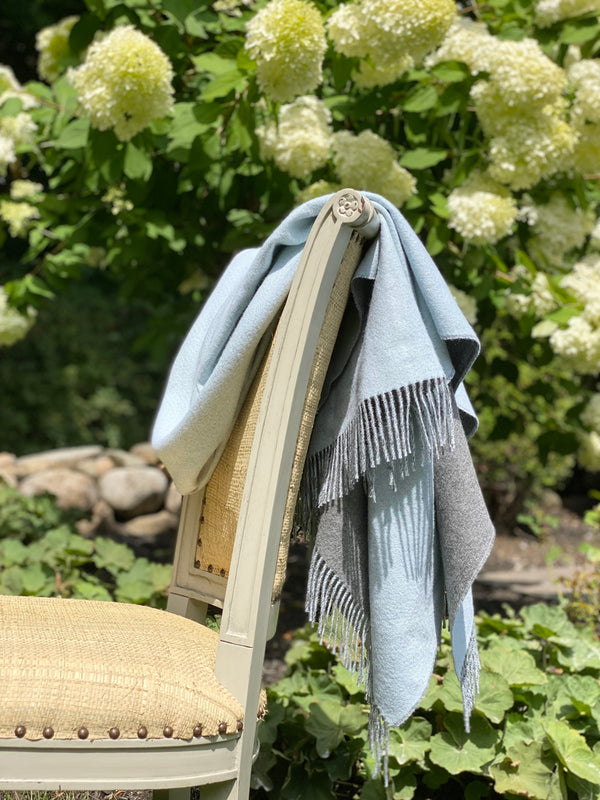 Sky Blue & Gray Baby Alpaca Throw Double Sided