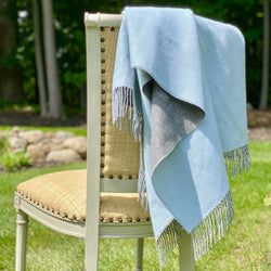 blue and gray baby alpaca throw blanket 