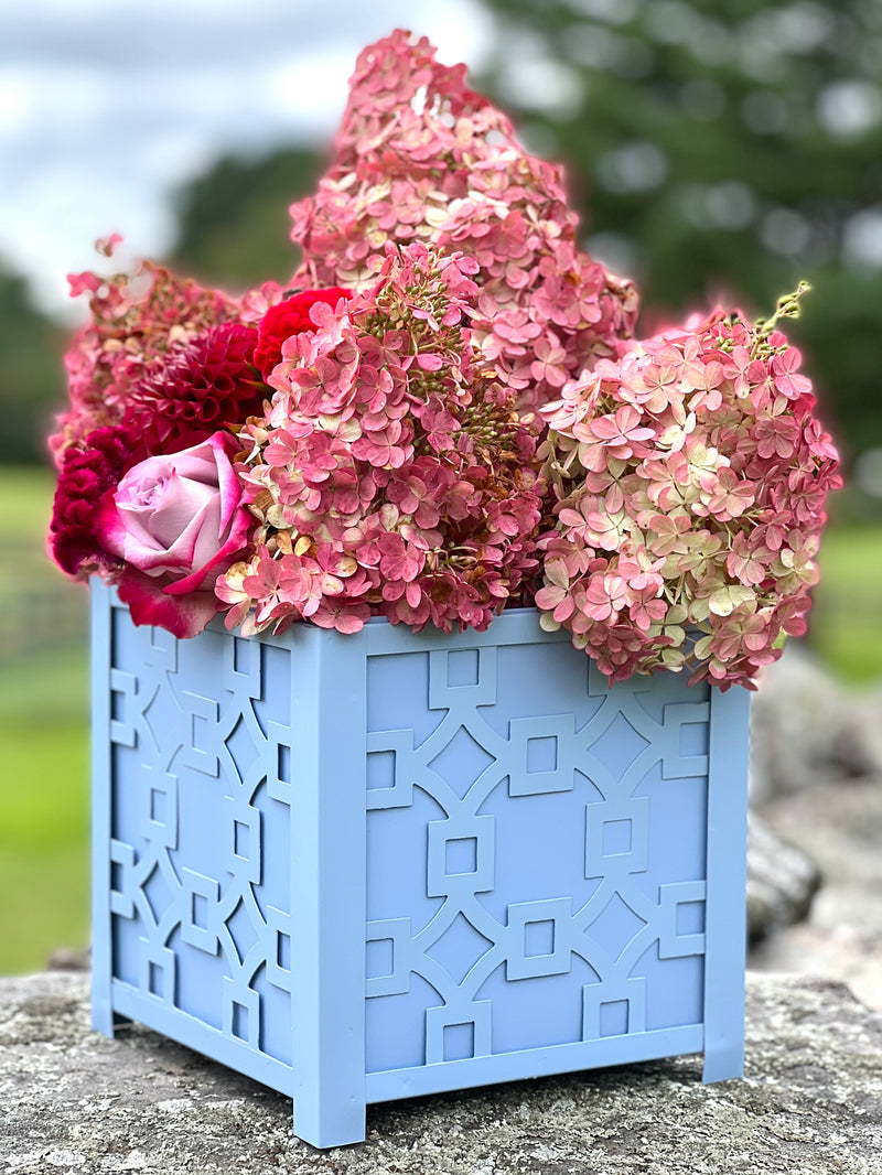 Provencal Metal Fretwork Planter in Periwinkle Sky Blue by Enchanted Home