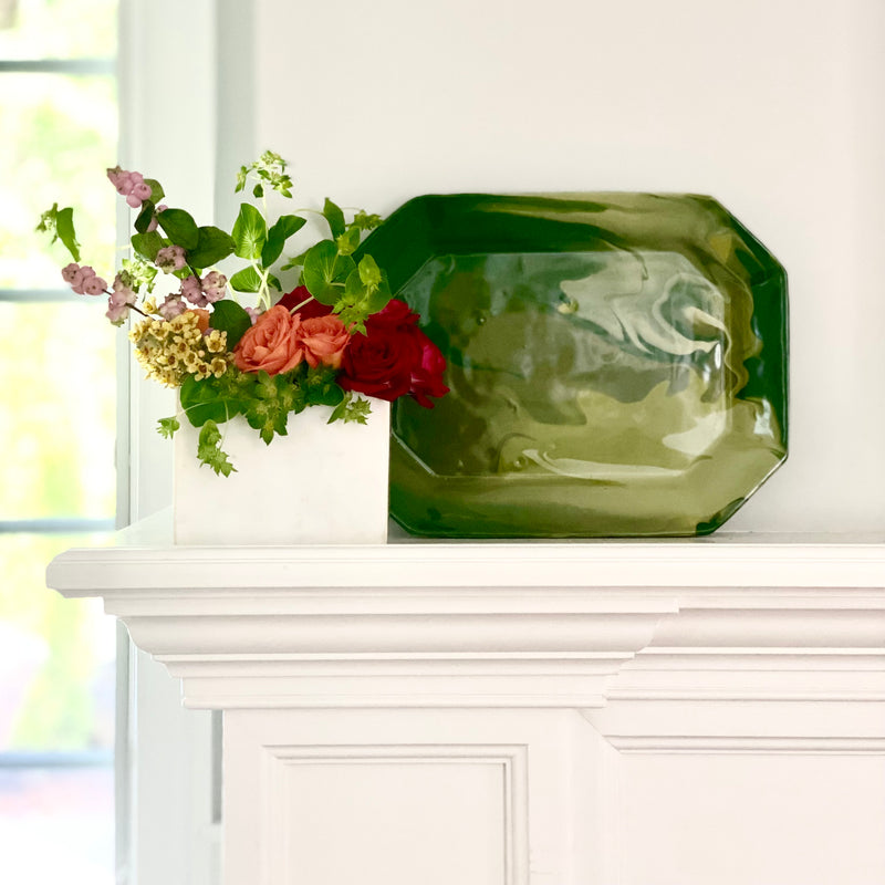 Snowfall White Modern Medium Rectangular Marble Vase