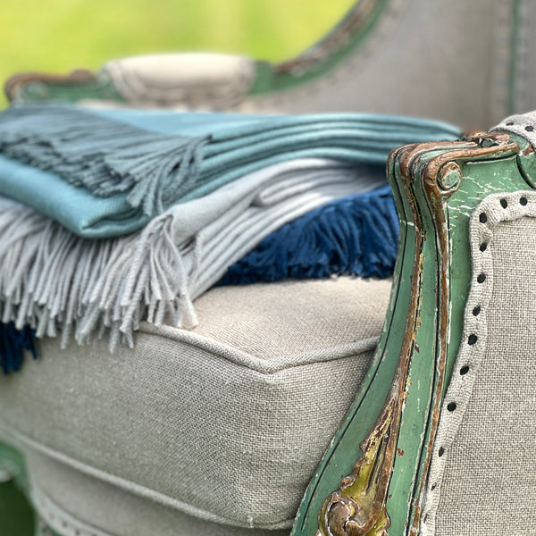 Baby Alpaca Throw in Misty Mountain Blue