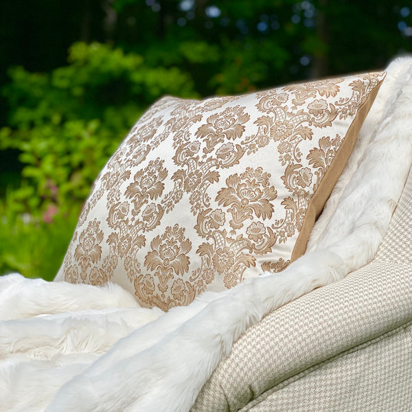White gold damask pillow cover 