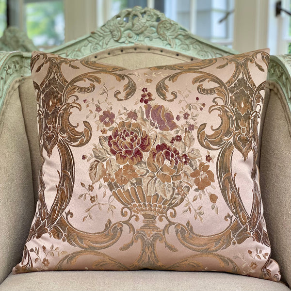 Tuileries French Inspired Blush Pink Floral Designer Square Pillow by Dovecote Home