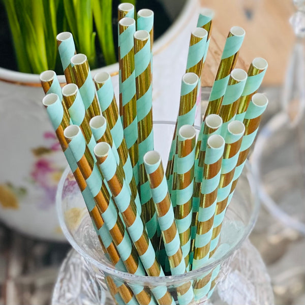 gold striped paper straws 
