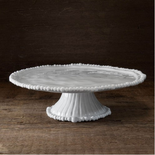 Beautiful white melamine cake pedestal with pearl ball edge from the Alegria Collection by Beatriz Ball.