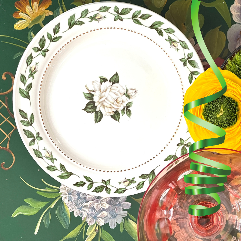 Vintage Cameo Rose Green Gardens Floral Superior Hall Dessert Plates — set of 4