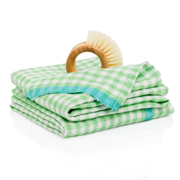 Classic Green And Aqua Blue Check Heavyweight Linen Kitchen Towel by Caravan Home