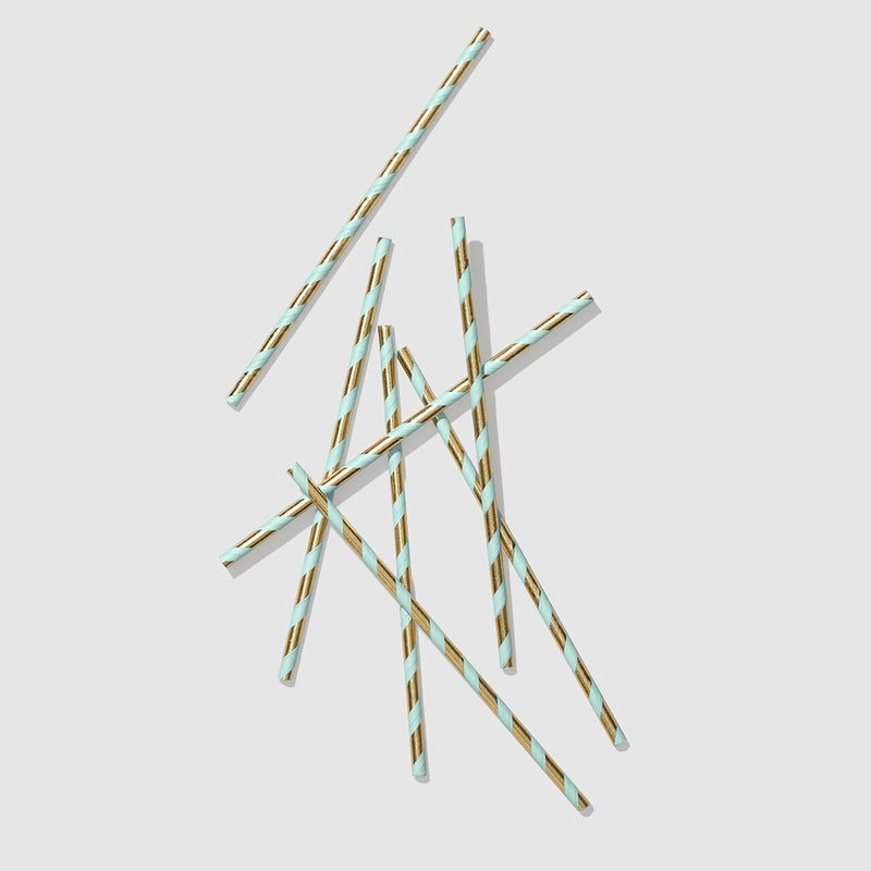 Mint Green and Gold Striped Paper Straws by Coterie
